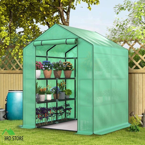 ALFORDSON Greenhouse 1.45x1.45x2M Gabled Shed Walk in Tunnel Plant 8 Shelves