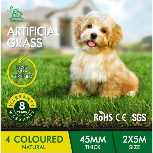 OTANIC Artificial Grass 45mm 2x5m Synthetic Turf 10SQM Roll GLOSS Fake Yarn Lawn