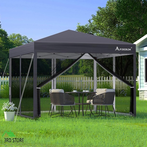 ALFORDSON Gazebo Pop Up Marquee 3x3 Outdoor Tent Party Camping Mesh Wall Grey