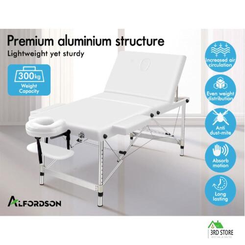 RETURNs ALFORDSON Massage Table 3 Fold 75cm Foldable Portable Aluminium Lift Up Bed Desk