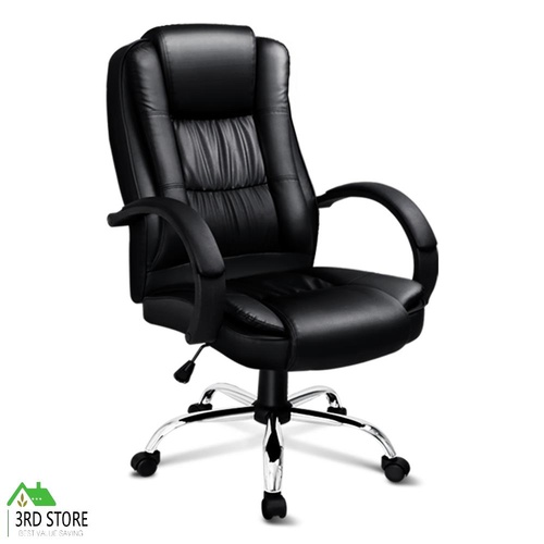 ALFORDSON Executive Office Chair PU Leather Computer Gaming Racer Black Seat