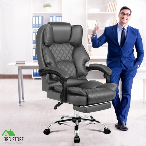 ALFORDSON Office Chair with Footrest PU Leather Executive Computer Racer Seat GY