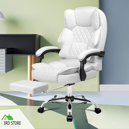 ALFORDSON Office Chair Gaming Executive Computer PU Leather Seat Recliner White