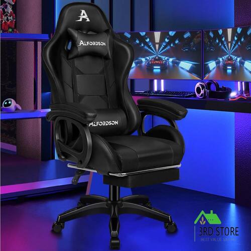 ALFORDSON Gaming Chair 2-point Massage Lumbar Pillow Xavier Black