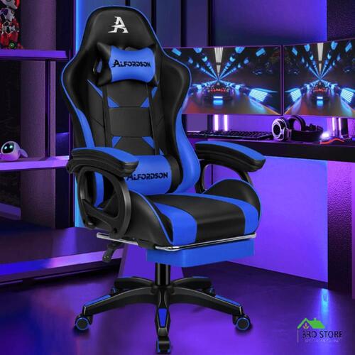 ALFORDSON Gaming Chair 2-point Massage Lumbar Cushion Xavier Black & Blue