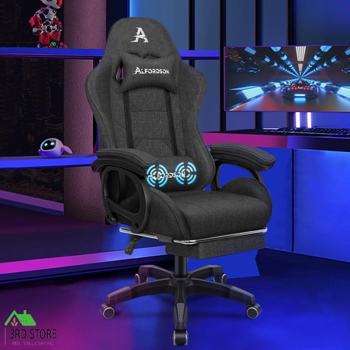 ALFORDSON Gaming Chair Office with 2-Point Massage Lumbar Pillow Fabric Grey