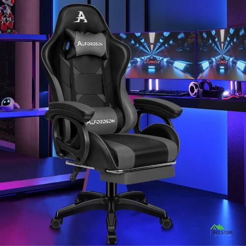 ALFORDSON Gaming Chair 2-point Massage Lumbar Cushion Xavier Black & Grey