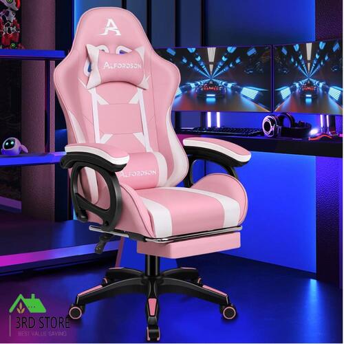 ALFORDSON Gaming Chair 2-point Massage Lumbar Pillow Xavier Pink & White