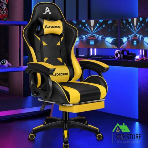 RETURNs ALFORDSON Gaming Chair 2-point Massage Lumbar Pillow Xavier Black & Yellow