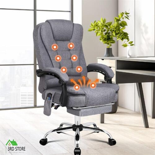 ALFORDSON Massage Office Chair Heated Seat Executive Gaming Racer Fabric Grey