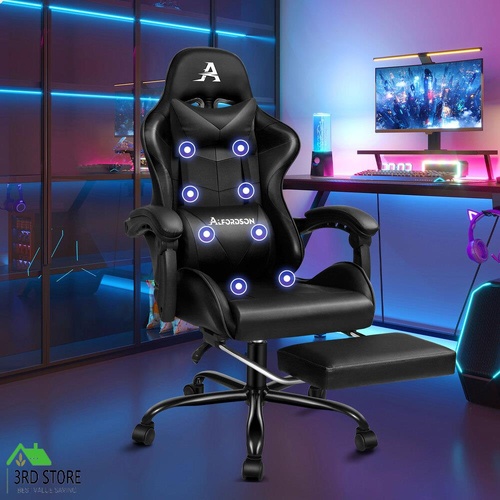ALFORDSON  Gaming Chair Office Massage Computer Racing Seat PU Leather Black