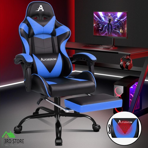 ALFORDSON Gaming Chair Office Executive Racing Footrest Seat PU Leather Blue
