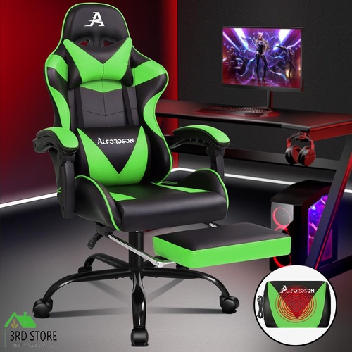 ALFORDSON Gaming Chair Office Executive Racing Footrest Seat PU Leather Green