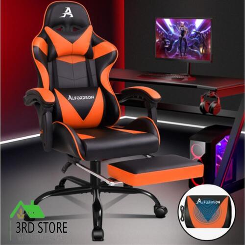 ALFORDSON Gaming Chair Office Executive Racing Footrest Seat PU Leather Orange