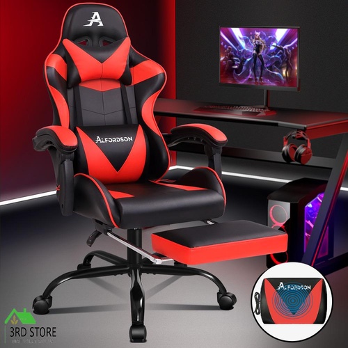 ALFORDSON Gaming Chair Office Executive Racing Footrest Seat PU Leather Red