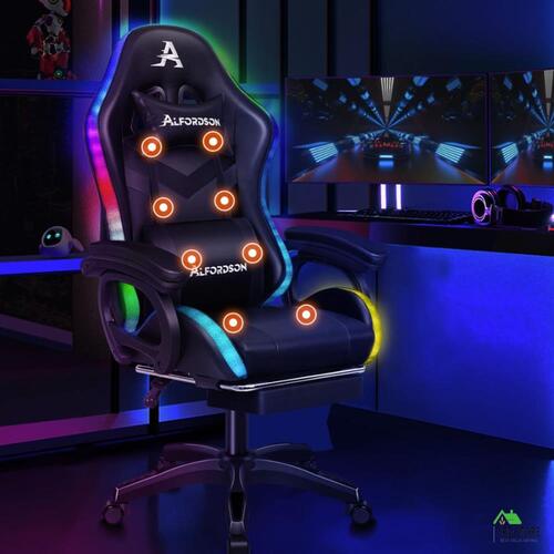 ALFORDSON Gaming Office Chair 12 RGB LED Massage Computer Seat Footrest Black