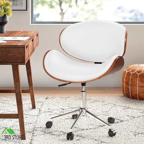 ALFORDSON Wooden Office Chair Computer Chairs Home Seat PU Leather White