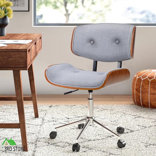 ALFORDSON Wooden Office Chair Computer Chairs Home Seat Linen Fabric Grey