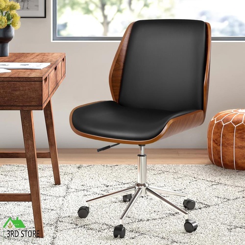 ALFORDSON Wooden Office Chair Computer Chairs Home Seat PU Leather Black