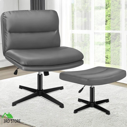 ALFORDSON Office Chair Computer Cross-legged Seat Work Ottoman PU Leather Grey