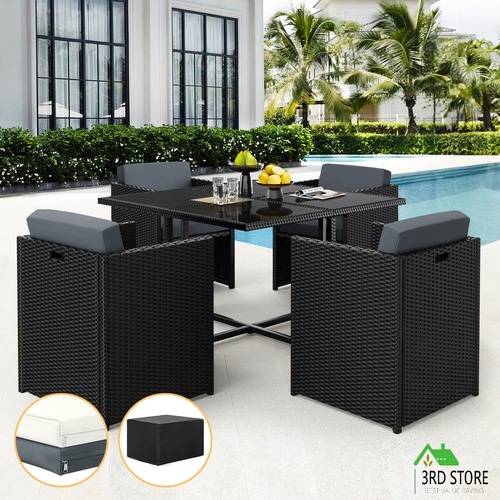 ALFORDSON Outdoor Dining Set 5 PCS Table Chairs Patio Lounge Wicker Furniture