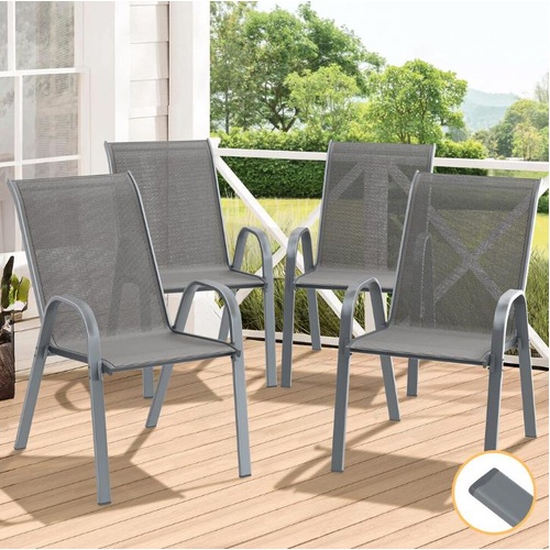 ALFORDSON 4x Outdoor Lounge Chairs Patio Dining Furniture Garden Stackable Grey