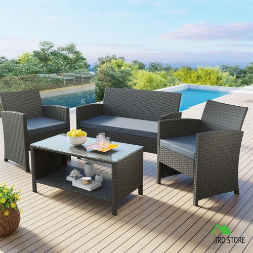 ALFORDSON Outdoor Furniture 4PCS Garden Patio Chairs Table Set Wicker Dark Grey