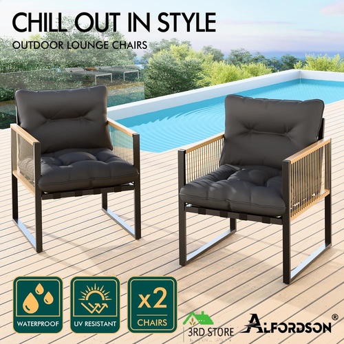 ALFORDSON Outdoor Furniture 2x Lounge Chairs Patio Garden Armchair Rattan Chair