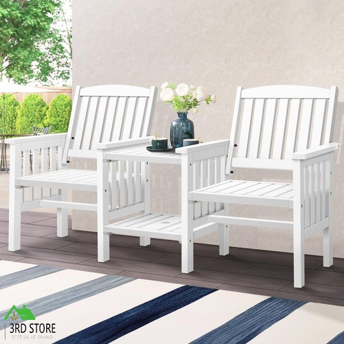 ALFORDSON Outdoor Garden Bench Wooden Loveseat Patio Chairs Table Set White