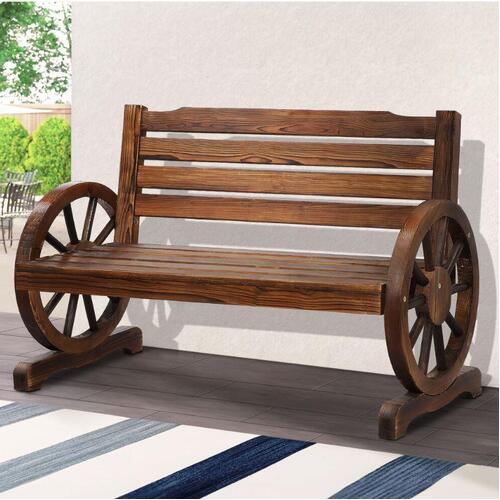 RETURNs ALFORDSON Wooden Garden Bench Wagon Wheel Chair Seat Outdoor Patio Charcoal