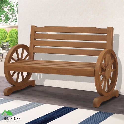 ALFORDSON Wooden Garden Bench Wagon Wheel Chair Seat Outdoor Patio Natural