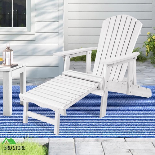 RETURNs ALFORDSON Outdoor Chair Wooden Adirondack w/ Ottoman Patio Beach Garden White