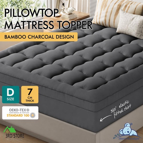 S.E. Mattress Topper Bamboo Charcoal Pillowtop Protector Cover Pad Double 7cm