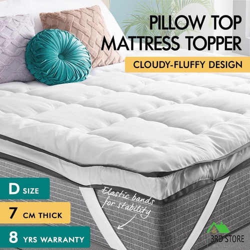 S.E. Mattress Topper Pillowtop Microfibre with Elastic Bands 7cm Double
