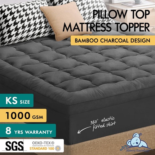STARRY EUCALYPT Mattress Topper Bamboo Charcoal 7cm king single