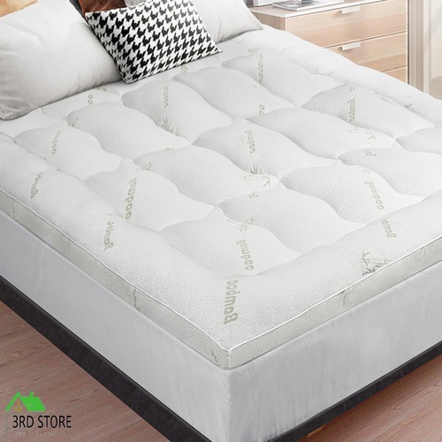 STARRY EUCALYPT Mattress Topper Bamboo Fibre Pillowtop Protector Double 7.5cm