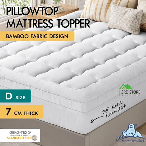 STARRY EUCALYPT Mattress Topper Bamboo White Pillowtop Protector Pad 7cm Double