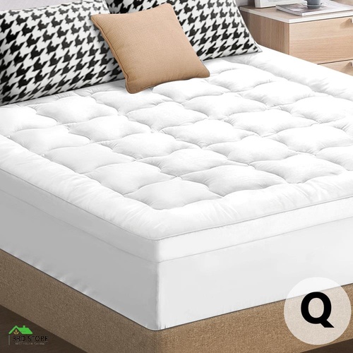 STARRY EUCALYPT Mattress Topper Bamboo White Pillowtop Protector Pad 7cm Queen