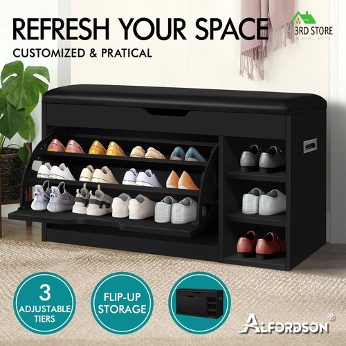 ALFORDSON Shoe Cabinet Bench Storage Rack Organiser Shelf 18 Pairs Black