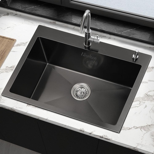 ALFORDSON Kitchen Sink Stainless Steel Drop in Flush Under Mount 600X450MM Black