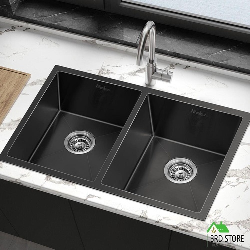 ALFORDSON Kitchen Sink Stainless Steel Drop in Flush Under Mount 770X450MM Black