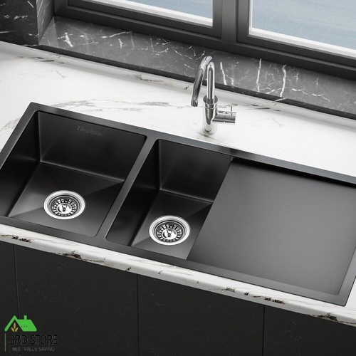 RETURNs ALFORDSON Kitchen Sink Stainless Steel Drop in Flush Under Mount 100X45CM Black