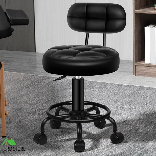 ALFORDSON Salon Stool Backrest Swivel Barber Hair Dress Chair Riley All Black