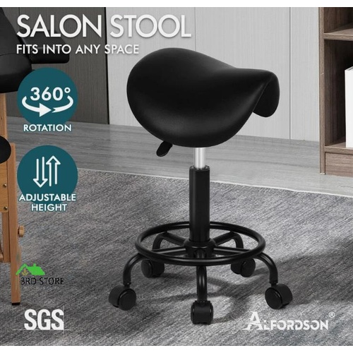 ALFORDSON Salon Stool Saddle Swivel Barber Hair Dress Chair Sierra All Black