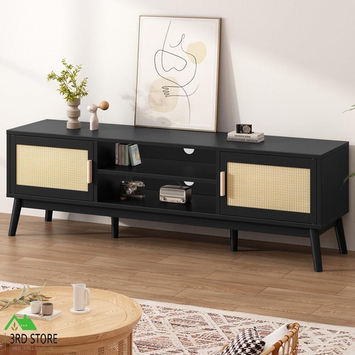 ALFORDSON Entertainment Unit TV Cabinet Stand 160cm Rattan Black