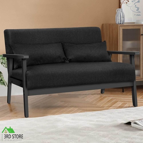 ALFORDSON 2 Seater Sofa Lounge Chair Fabric Armchair Accent Chair Loveseat Black