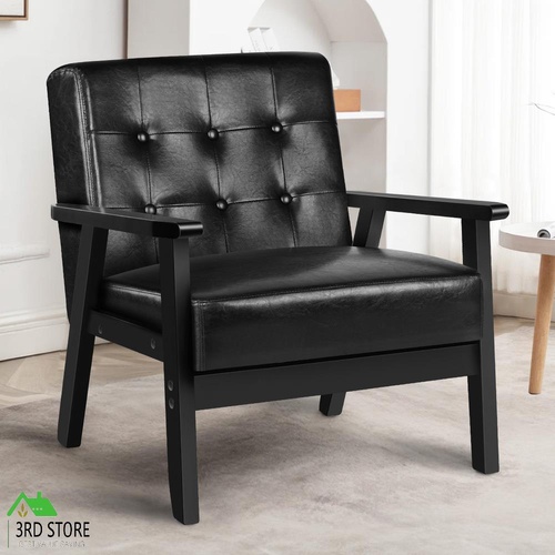ALFORDSON Wooden Armchair Accent Lounge Chair PU Leather Seat Sofa Couch Black