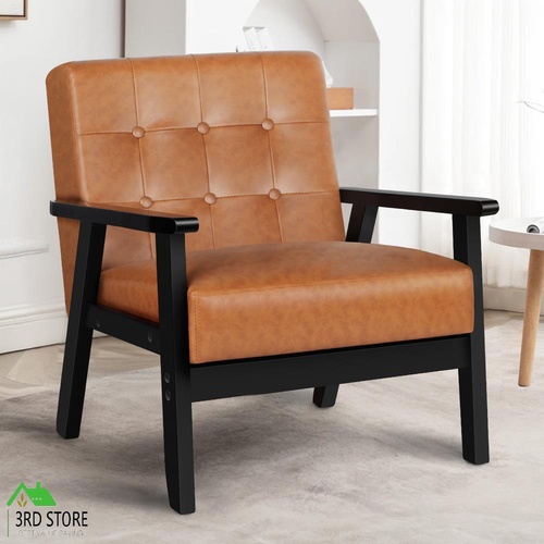 ALFORDSON Wooden Armchair Retro Accent Chair Lounge Sofa Couch PU Leather Seat
