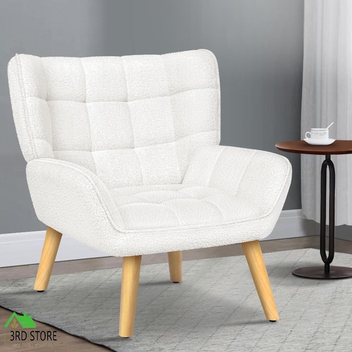 ALFORDSON Wooden Armchair Lounge Accent Chair Sofa Couch Sherpa Boucle White
