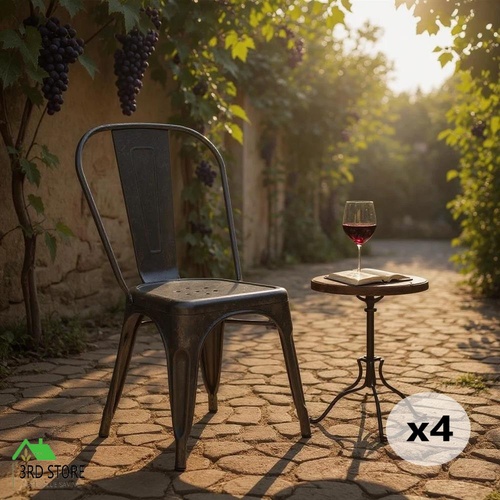 Black Metal Tolix Style Stacking Dining Chairs Metal Industrial Kitchen Cafe